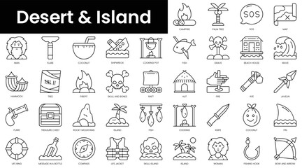 Set of outline desert island icons. Minimalist thin linear web icon set. vector illustration.