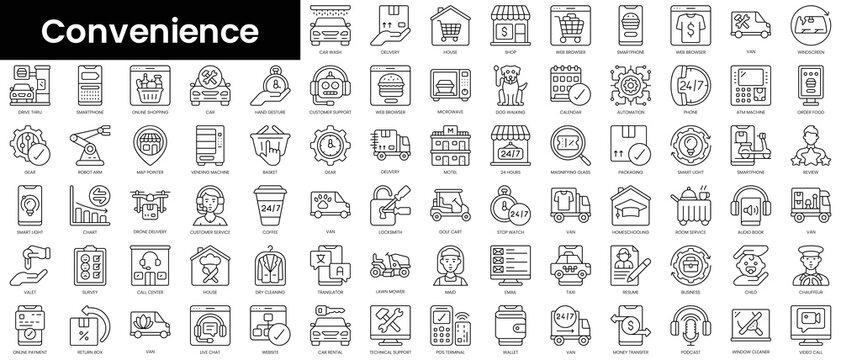 Set of outline convenience icons. Minimalist thin linear web icon set. vector illustration.