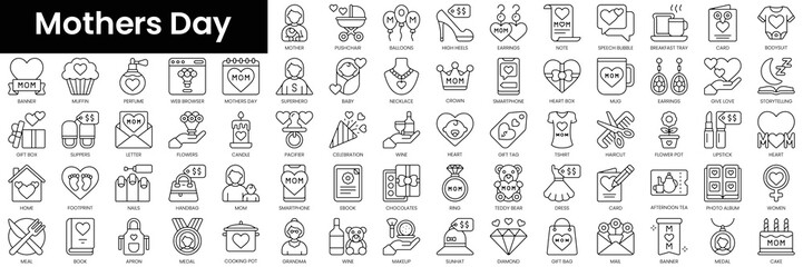 Set of outline mothers day icons. Minimalist thin linear web icon set. vector illustration.
