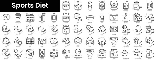 Set of outline sports diet icons. Minimalist thin linear web icon set. vector illustration.
