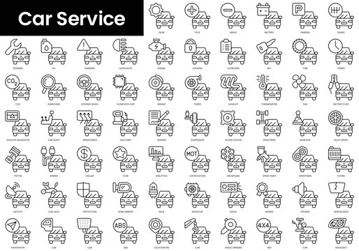 Set of outline car service icons. Minimalist thin linear web icon set. vector illustration.