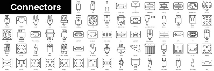 Set of outline connectors icons. Minimalist thin linear web icon set. vector illustration. - obrazy, fototapety, plakaty
