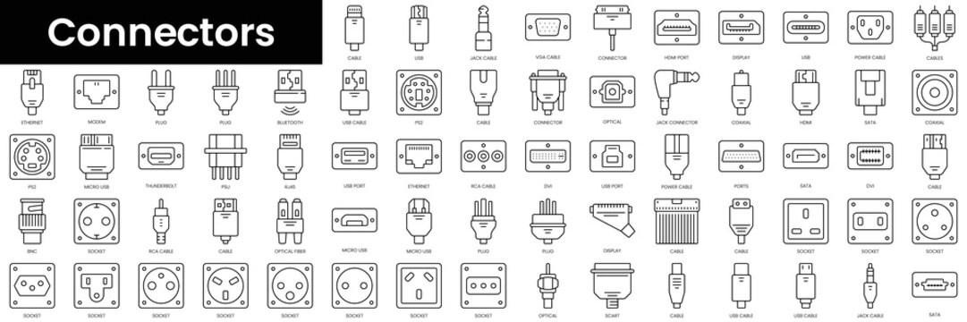 Set of outline connectors icons. Minimalist thin linear web icon set. vector illustration.