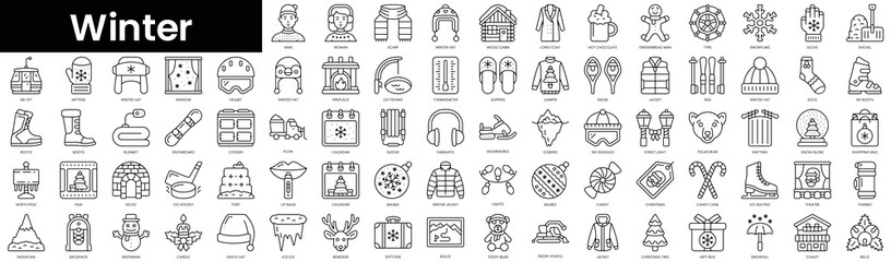 Set of outline winter icons. Minimalist thin linear web icon set. vector illustration.