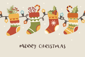 Hand drawn christmas background with christmas socks for gifts christmas wallpaper