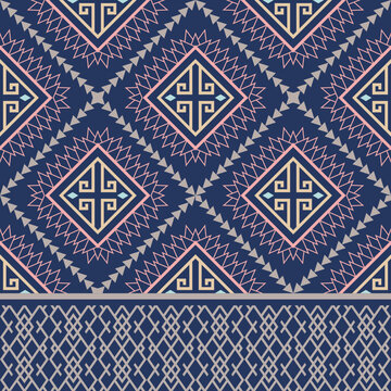 Traditional blue ethnic pattern Paisley Ikat seamless pattern Aztec African Indian Indonesian design for fabric print cloth dress carpet curtains rug Sarong 