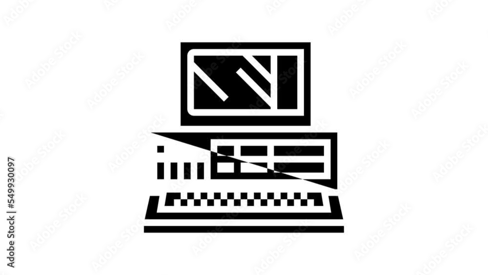 Poster computer pc retro device line icon animation