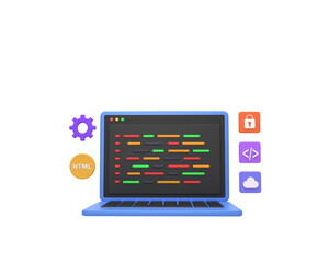 3D Render web development or software development or web design coding and programming with syntax code