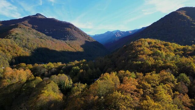 Mountain drone view, Seintein, la Parade, Ariege, France. High quality 4k footage