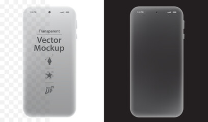 Fototapeta na wymiar Mobile Phone Vector Mockup Design. Smartphone screens with black, white, transparent backgrounds.
