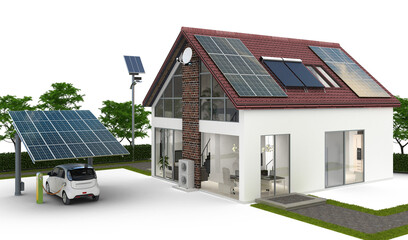 Versorung mit erneuerbarer Energie am Einfamilienhaus - freigestellt - 549930468