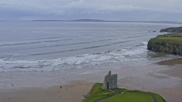landscape of the Ballybunion Cliff Walk and rugged cliffs and seashore in County Kerry in western Ireland. High quality 4k footage