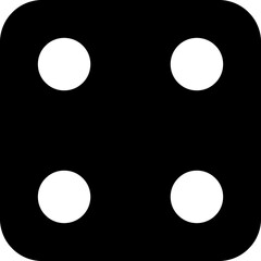Black game dice cube with four white dots. Dice graphic icon. Gambling object to play in casino, poker. Face of cube. Traditional die with numbers of 4 dots 