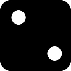 Dice graphic icon. Black game dice cube with two white dots. Gambling object to play in casino, poker. Face of cube. Traditional die with numbers of 2 dots 