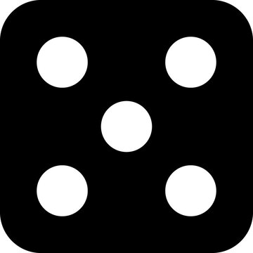 recommend clip art: Black game dice cube with five white dots. Dice graphic icon. Gambling object to play in casino, poker. Face of cube. Traditional die with numbers of 5 dots 