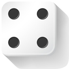 Realistic 3d game dice cube with four dots and shadow. Dice graphic icon. Gambling object to play in casino, poker. Face of cube. Traditional die with numbers of 4 dots