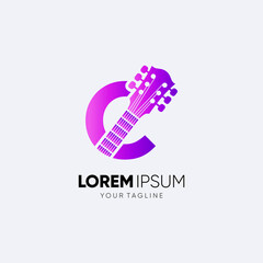 Letter C Guitar Logo Design Vector Art Icon Graphic Illustration Emblem 