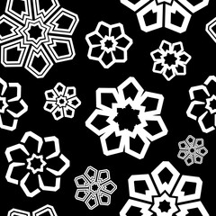 Black and white flower seamless pattern. Geometric star pattern for different design. Snowflake seamless pattern.