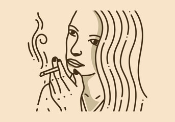 Vintage illustration of woman smoking