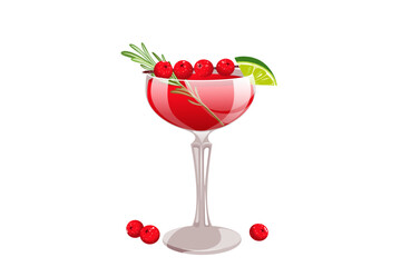 Cranberry margarita.Christmas cocktail decorated with cranberries, rosemary.lime.A festive drink.