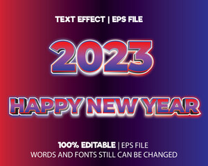 text effect editable vector eps file red blue police lights theme happy new year 2023