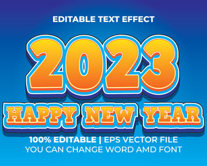 happy new year 2023 text effect editable vector eps file yellow blue fun start caption text