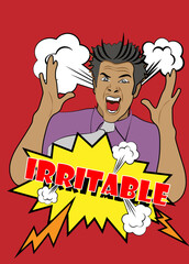 Anger. The evil man expresses his negative emotions. Vector illustration in cartoon style