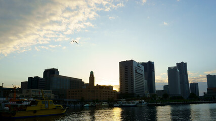 Fototapeta na wymiar Japan, Kanagawa Prefecture. Evening time at the port of Yokohama