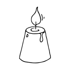Burning aroma candle. Single doodle illustration. Hand drawn clipart for card, logo, design
