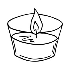 Burning aroma candle in a jar. Single doodle illustration. Hand drawn clipart for card, logo, design