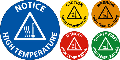 Caution High temperature symbol and text safety sign.