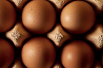 Chicken eggs in a cardboard package. Ecology and packaging of goods. Selective focus. Close-up