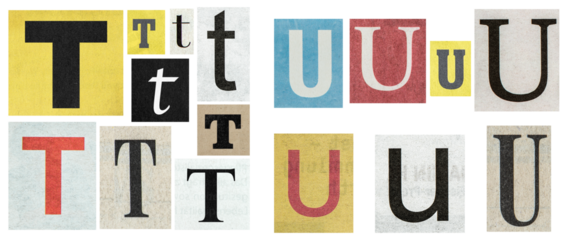 PNG Ransom notes alphabet Paper cut letters T-U newspaper cut outs