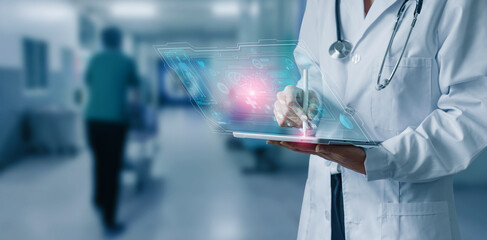Digital health care innovative virtual science and medicine technology concept, Doctor working with...