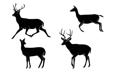 deer silhouette, vector collection. Set of deer silhouettes in various poses vector
