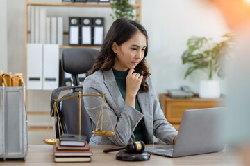 Obraz premium lawyer working on table office, law and justice concept, Law woman, Law,