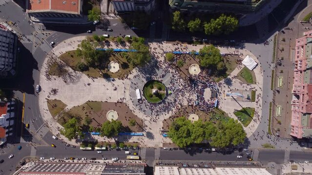 High static top view aerial of Plaza de Mayo square in Buenos Aires