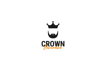 Bearded man with crown logo design vector template illustration