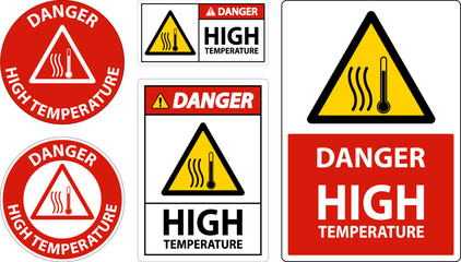 Danger High temperature symbol and text safety sign.