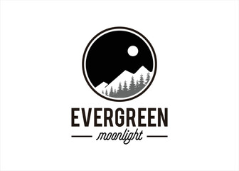 moonlight evergreen mountain logo design