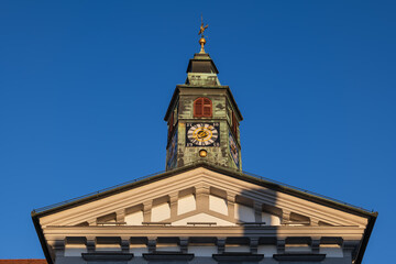 Fototapeta na wymiar Gable And Clock Of Ljubljana Town Hall In Slovenia