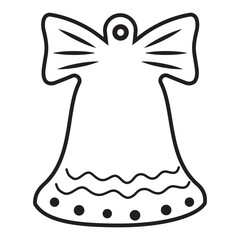 Christmas Ginger cookies bell in doodle style, vector illustration contour