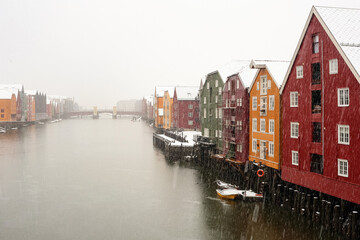 Naklejka premium Snowfall in Trondheim, Norway