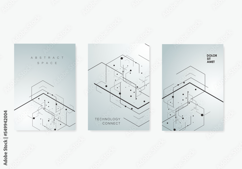 Poster Vector brochure templates with hexagons and lines and dots on white background. Digital technology, science or medical concept. Design for flyer, book, brochure, report, presentation