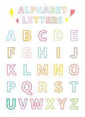 Cute doodle alphabet for children print. Colorful hand drawn letter vector. Cartoon display font for DIY projects and kids design. Nursery room decor, posters, prints, cards, stickers, fonts. modern