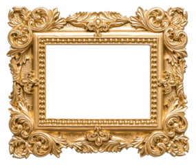 PNG Golden picture frame baroque style transparent background