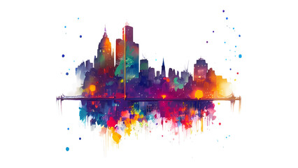 Vector city skyline illustration in watercolors isolated on light background - obrazy, fototapety, plakaty
