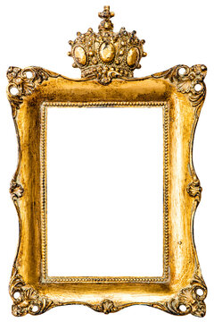 PNG Frame. Baroque golden picture frame with crown transparent background