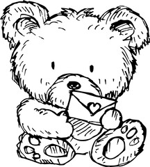Cute Teddy bear, doodle illustration 