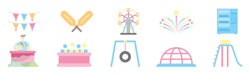 Amusement park icon design template vector illustration set